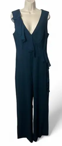 Connected Apparel Asymmetric Ruffle Sleeveless Jumpsuit
