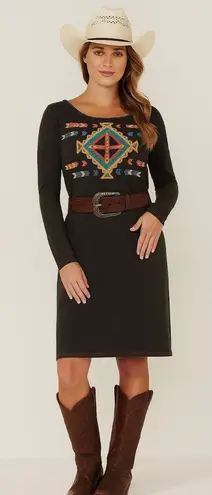 Double D Ranch Embroidered Beaded Southwestern Aztec Dress in Charcoal Gray Sz M Size M