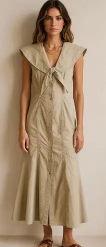 Vintage 90s My Michelle 100% Cotton Khaki Button Down Front Dress Tan Size M
