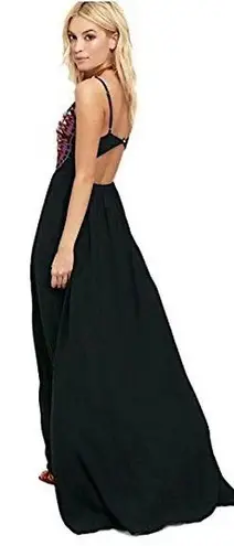 Soiéblu Soieblu Embroidered Aztec Boho Full Length Black Maxi Dress Open Back NEW
