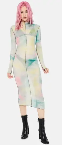 Blanc Clothing Tie Dye Mesh Exposed Seam Maxi Dress