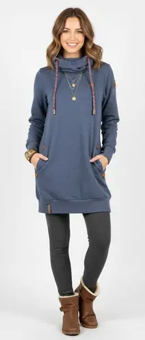 Naketano El Chapo Knows Hoodie Dress L Women Vintage Blue Cowl Neck Owl Logo