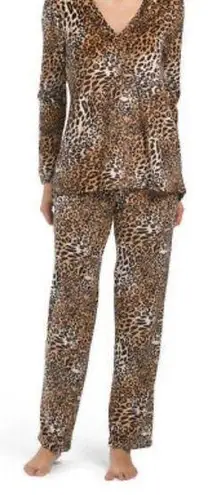Natori Animal Print Silk Pajamas Set S Brown