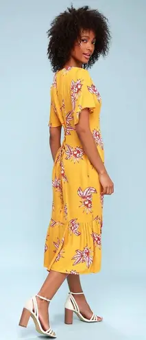 Somedays Lovin women’s Searing Soul yellow floral midi dress XS extra small