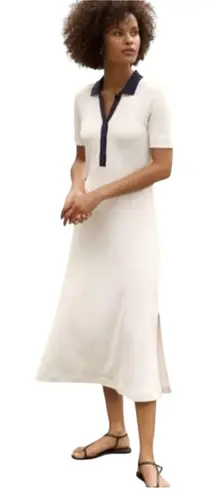 AYR Scout Dress Seashell Polo Short Sleeve Midi Side Slit Pima Cotton Medium