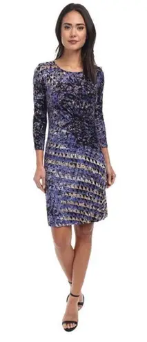 Nic+Zoe Geometric Abstract Pattern Twist Dress Size MED Blue Black