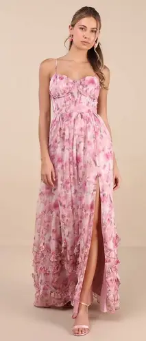 NWT Lulus Novella Pink Floral Ruffled Bustier Lace