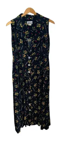 Robbie Bee Vintage 90s Blue Floral Little Flowers Script Maxi Dress cottagecore