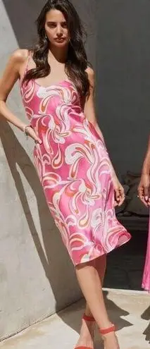 L'Agence Jodie Silk Midi Slip Dress Orange Rose Abstract Swirl Womens 10