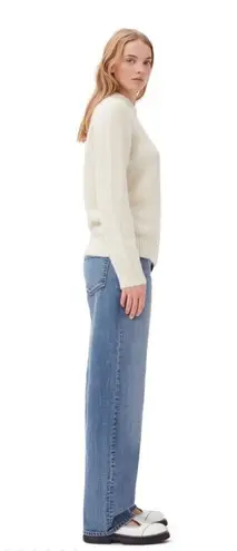 Ganni WHITE BRUSHED ALPACA O-NECK SWEATER