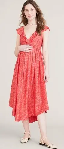 HATCH • The Briana Midi Dress Strawberry Pink Floral Silk 0 Maternity XS Ruffle Size undefined