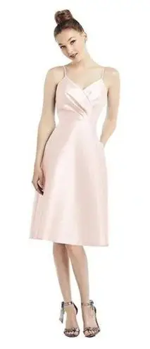 Alfred Sung NWT Draped Faux Wrap Cocktail Dress With Pockets Blush Size 0 D777