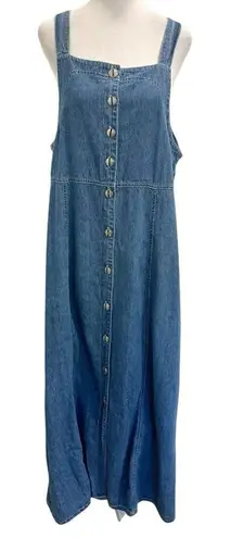 Vintage Western Button Front Denim Jumper Maxi Dress Sleeveless Y2K size 14 Blue