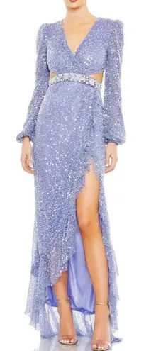 Mac Duggal 5745 Womens Sequined Faux Wrap Cut Out Puff Sleeve Gown Dress