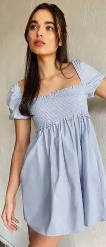 Aritzia Sunday Best Hadley Puff Sleeve Smocked Babydoll Dress Blue Women's M Size M
