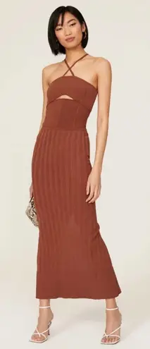 Herve Leger Paris brown bondage cutout knit maxi dress XS