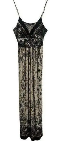 FLOWY Boho Paisley Soft Stretchy Spaghetti Strap Dress Large Black Brown Pink