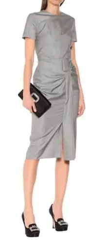 Roland Mouret Dalia Wool and Silk Midi Dress Black White Check Size 8