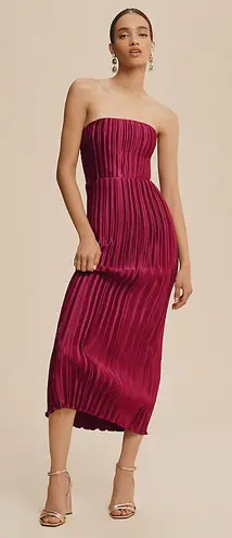 L’IDÉE Gatsby Pleated Oxblood Midi Gown Anthropologie Size Large NWT Red