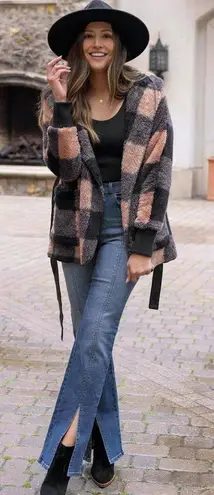 Fleece Tan/Black Buffalo Plaid Wrap Jacket | Buffalo Fleece Plaid Wrap Jacket Black Size XL