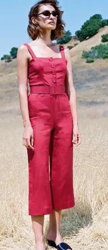 STAUD Jumpsuit Sleeveless Cropped 100% Ramie Red 0