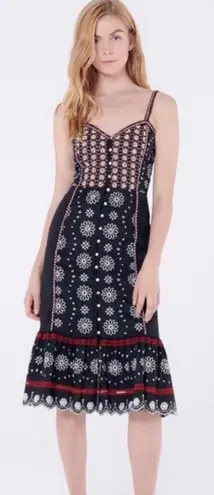 Veronica Beard NWOT Giuliana Black Beaded Embroidered Linen Floral Midi Dress