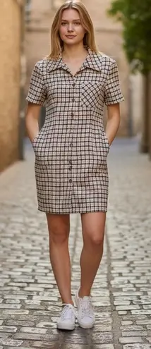 Rumored wool blend plaid button front dress medium Brown