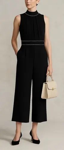 Badgley Mischka Old Money Jumpsuit sz 2 Black Rhinestone Trim Polyester NEW $189