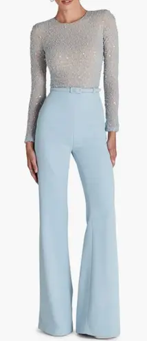 NWOT NADINE MERABI Misha Beaded Sequins Long Sleeve Wide Leg Jumpsuit sz XL 12 Blue