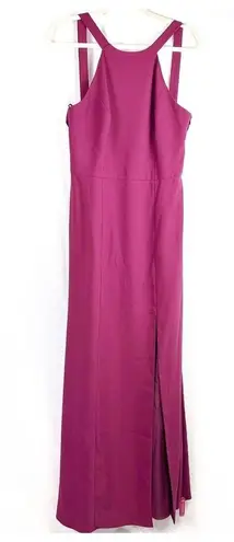 DESSY COLLECTION Cutaway Shoulder Crepe Column Gown Halter Criss Cross Back 14 Red