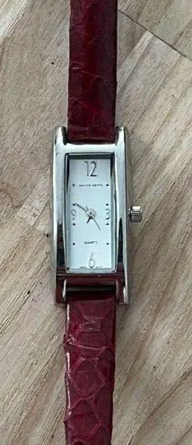 Jaclyn Smith Ladies Watch Stainless Rectangular Case Stainless Dial Red Leather