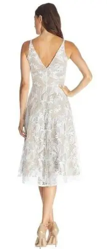 Dress the Population NEW Elisa Vine Embroidered Midi Dress White Nude Small