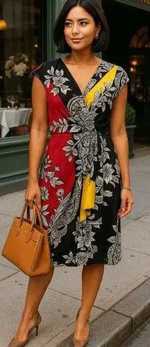 Yoana Baraschi V Neck Dress Boho Patchwork Print Art Resort Bold Summer Spring 8