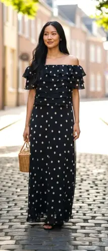 Chetta B Vintage 90s hetta B Maxi Dress Sz 12 100% Silk Polka Dot Black White Sleeveless