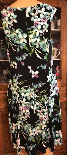 Connected Apparel Black Floral Sleeveless Knee Length Dress Womens Size 12