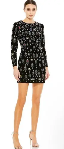 Mac Duggal NWT Size 0 LBD Style 93811 Black Long Sleeve Embellished Mini Dress