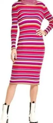 Lisa Says Gah NWT Hibiscus Stripe Ribbed Long-Sleeve Turtleneck Midi Dress