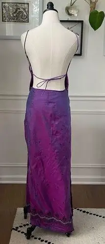 Vintage 90s Magazine 2pc Silk Iridescent Halter Top Maxi Skirt Magenta Purple S