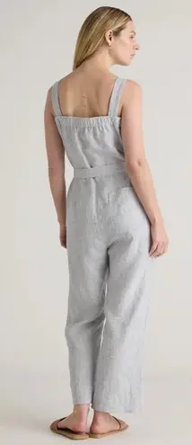 NEW Quince 100% European Linen Square Neck Jumpsuit Blue Pinstripe Size Large