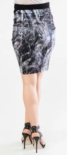 Helmut Lang SILK Cellophane Print Faux Tulip Hem Wrap Skirt Black Silver 4 NWT