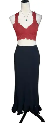 MSK Black Ruffle Hem Stretch Maxi Skirt S | Whimsigoth Romantic Goth Y2K