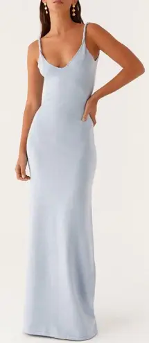 Peppermayo NWT Anastasia Maxi Dress Blue Low Back Twisted Strap Knit Size S/M