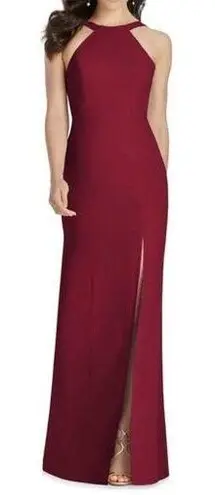 DESSY COLLECTION Cutaway Shoulder Crepe Column Gown Halter Criss Cross Back Sz 0 Red