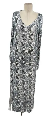 Posh Peanut Henley Button Stretch Maxi Dress Jared Blue Leaf Print Size Small