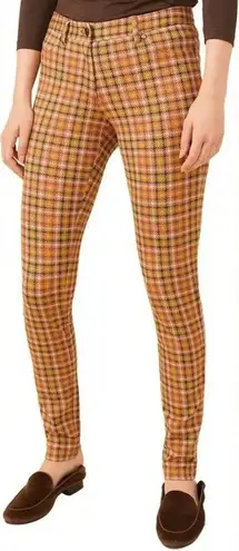 J. McLaughlin Becca Legging Brown Gold Burgundy Plaid Size 8 NWT