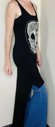 Rhapsody Retro Hi-Low Black & White Skull Embroidered Tank Top