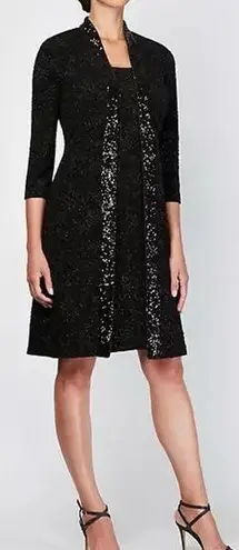 Alex Evenings NWT  Midi Length Jacket Scoop Neck Tank Dress Black Sequin Size 12