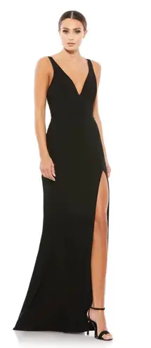 Mac Duggal New Black Plunge Neck High Slit Sleeveless Gown Size 0