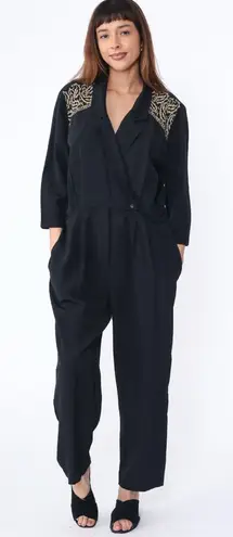 VIA SANT ANDREA | Vintage Black Gold Embroidered Shoulder Jumpsuit Sz 10P