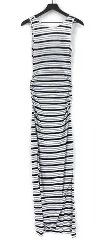 Three Dots Striped Maxi Dress White Navy XS